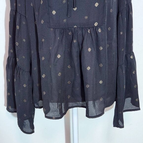 Altar'd State Black and Gold Full Sleeve Boho Blouse Size XS Black Sheer Blouse - Picture 4 of 11